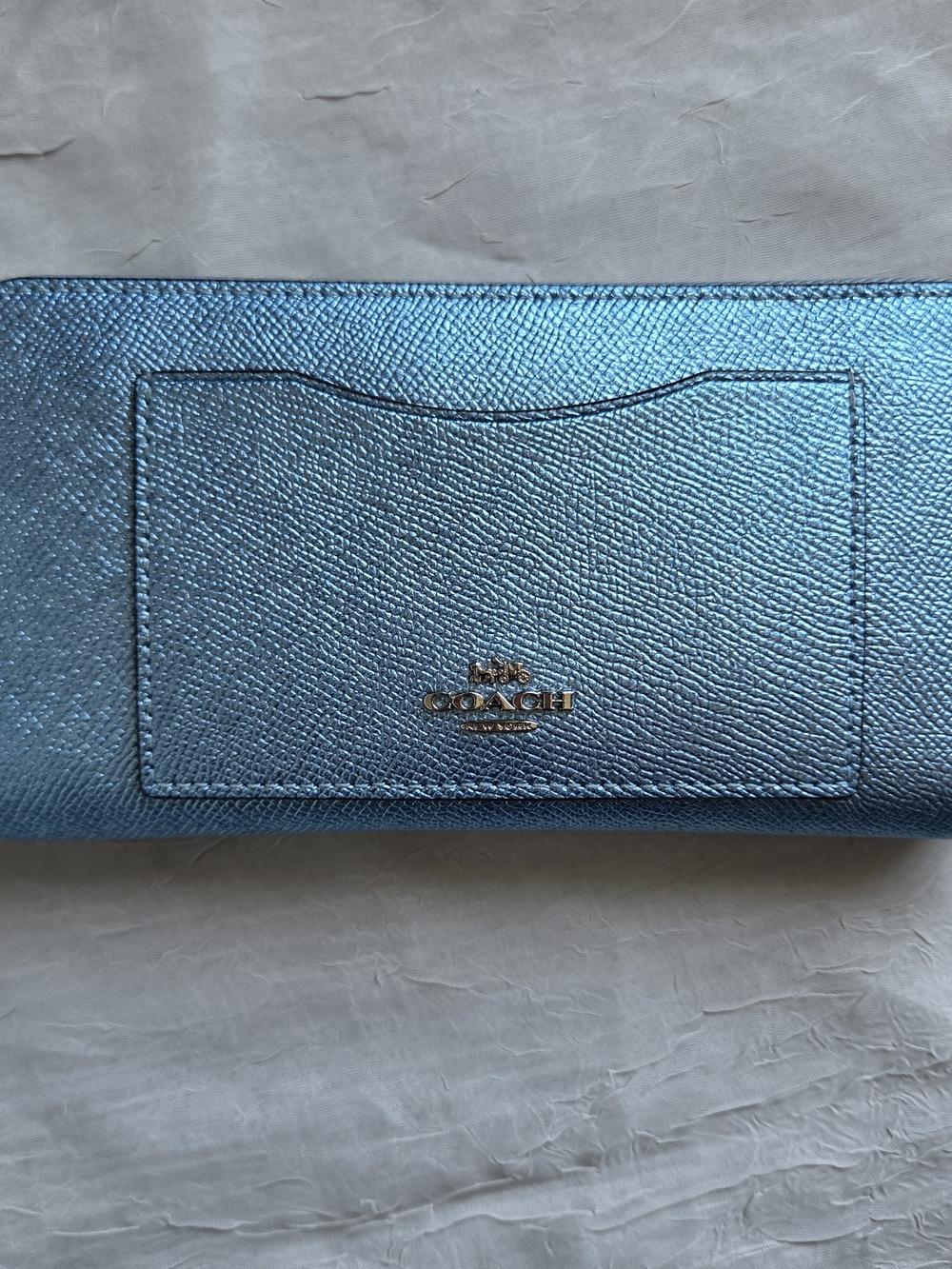 Coach Accordion Zip Wallet in Metallic Blue